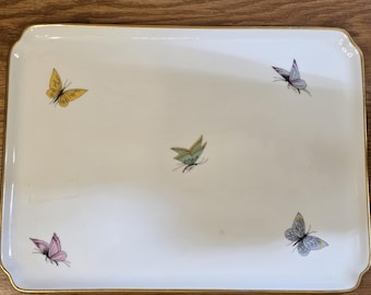 Vintage Limoges Butterfly Dish, White Porcelain with Gold Rim – Made in France: Elegant Serving Plate, trinket tray, makeup tray, purse tray