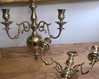 Vintage Brass Two Arm Candelabras Pair | Hollywood Regency Candle Holders | Tarnished Brass Gothic Mantel Decor