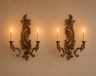 Vintage Syroco wandkandelaars jaren 1960 sierlijke hars muur decor Hollywood Regency gouden Syroco paar