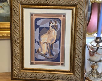 Vintage Quilted Serigraph Cat Art – Signed Alice Woodrome – Framed Textile Wall Art – Comes with Certificate of Authenticity
