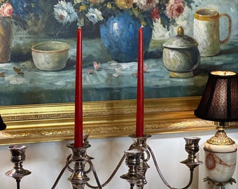 Pair of Silver Foiled Metal 3-Light Convertible Candelabras • Vintage Silver Candle Holders • Elegant Table Decor • Hollywood Regency Style