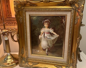 Vintage Print  Lithograph Framed Art Of Aristocratic Girl. Circa 1900 NY