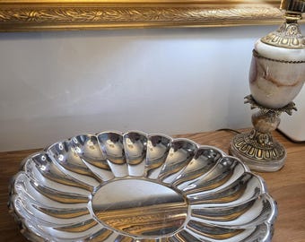 Vintage FB Rogers Silver Plate Serving Tray Oval Scalloped Platter Hollywood Regency Vanity Decor