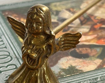 Vintage Brass Angel Candle Snuffer | 12” Long | Aged Patina | Decorative Taper Candle Accessory