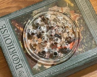 Vintage 16-Hole Glass Flower Frog | Round Floral Arranger | Clear Pressed Glass