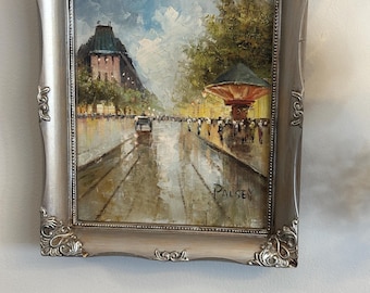 Stunning Streets of Paris Painting in Silver Wooden Frame – 13&quot;x10&quot; – Original Artwork by Palsey, oil painting , acrylic paining, ornate