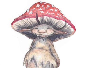 Mushling Mushroom Folk   5 x 7 Art Print - Faery art