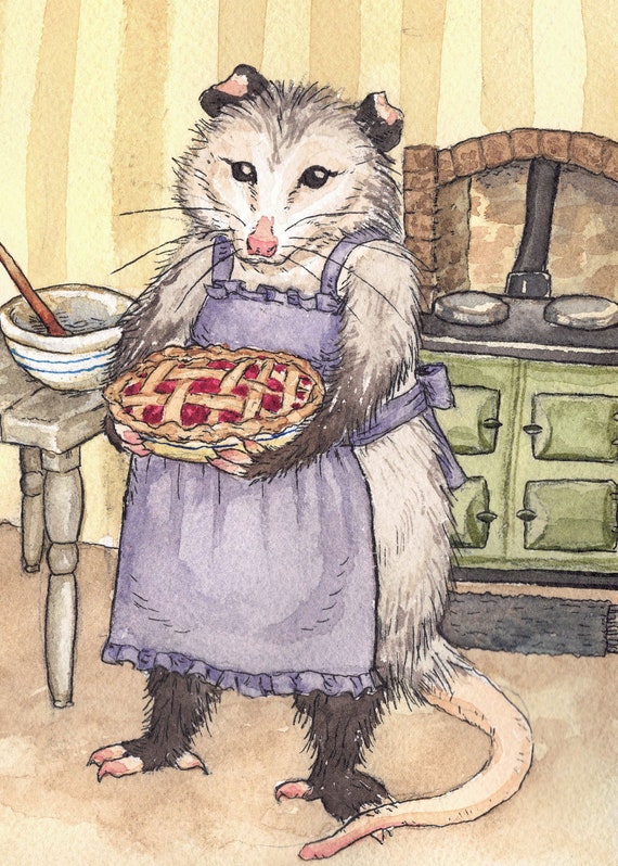 Baking Opossum Beatrix Potter Cottagecore Woodland Art Print 