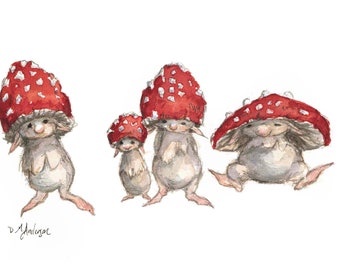 Mushling Crew - Mushroom Folk - 5 x 7 Art Print - Faery art