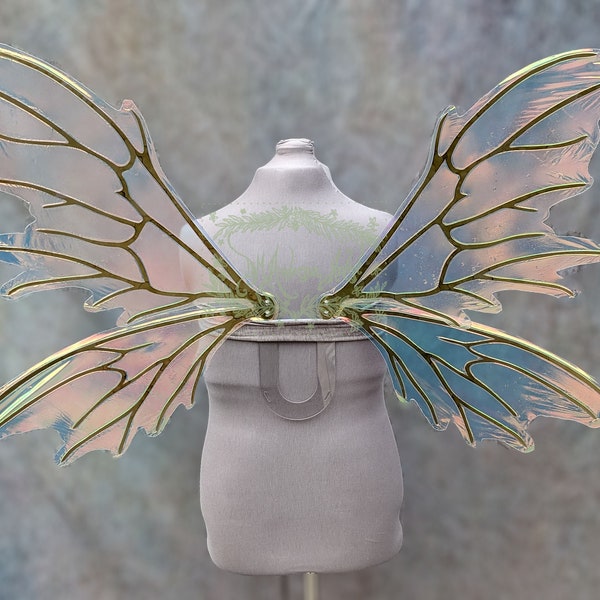 Large iridescent Bellis Wings with green Veins - Wearable Faery Wings