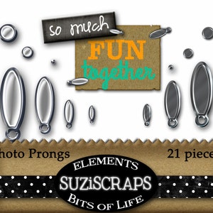 Digital Scrapbooking Photo Prongs, Metal Fasteners, Photo Corners, Digital Collage Sheet, Digital Elements, Digital Files, Instant Download