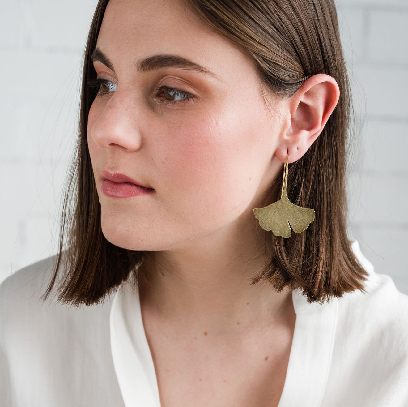 Large Silver Ginkgo Dangle Earrings in Gold Statement Leaf | Etsy