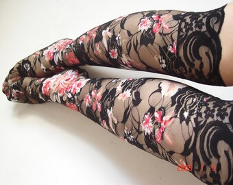 steampunk clothing women, womens socks, lace socks, knee high socks, socks womens, rose knee socks, lace red socks, steampunk socks high