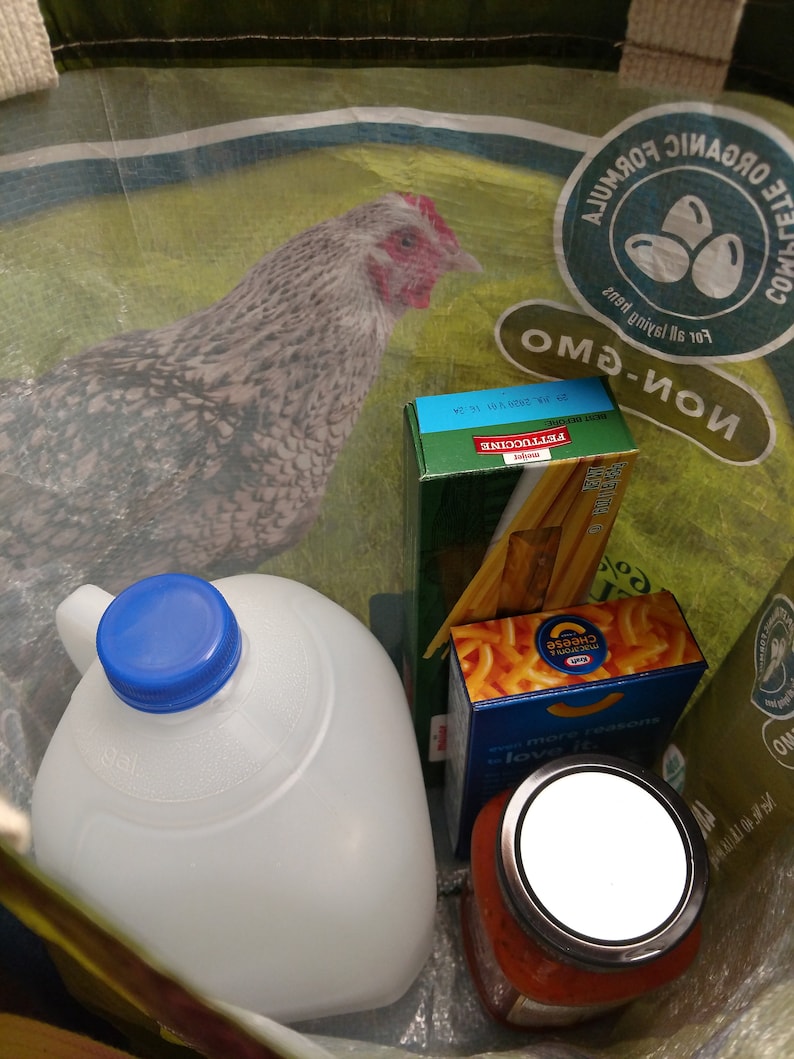 Recycled Feed Bag FREE SHIPPING Reusable Grocery Bag Upcycled Feed Bag Tote Chicken