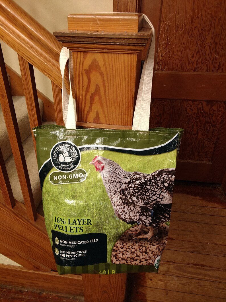 Recycled Feed Bag FREE SHIPPING Reusable Grocery Bag Upcycled Feed Bag Tote Chicken