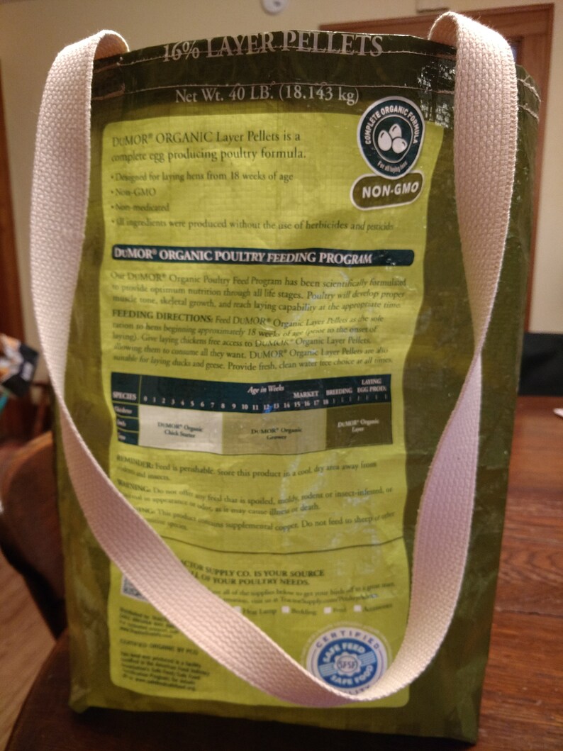 Recycled Feed Bag FREE SHIPPING Reusable Grocery Bag Upcycled Feed Bag Tote Chicken