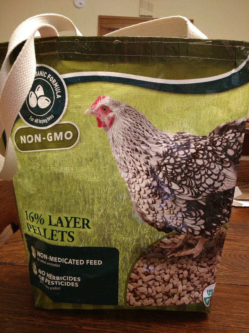 Recycled Feed Bag FREE SHIPPING Reusable Grocery Bag Upcycled Feed Bag Tote Chicken