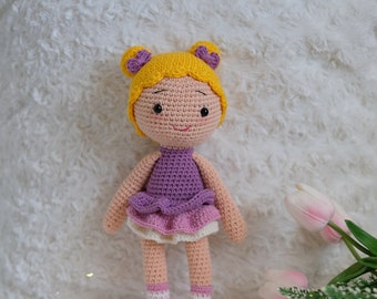 Handmade Ballerina Doll, Big Sister Gift, Cute gift girl, Purple Ballerina Doll, Flower Girl Doll, 1 year old girl,  2 year old girl gift