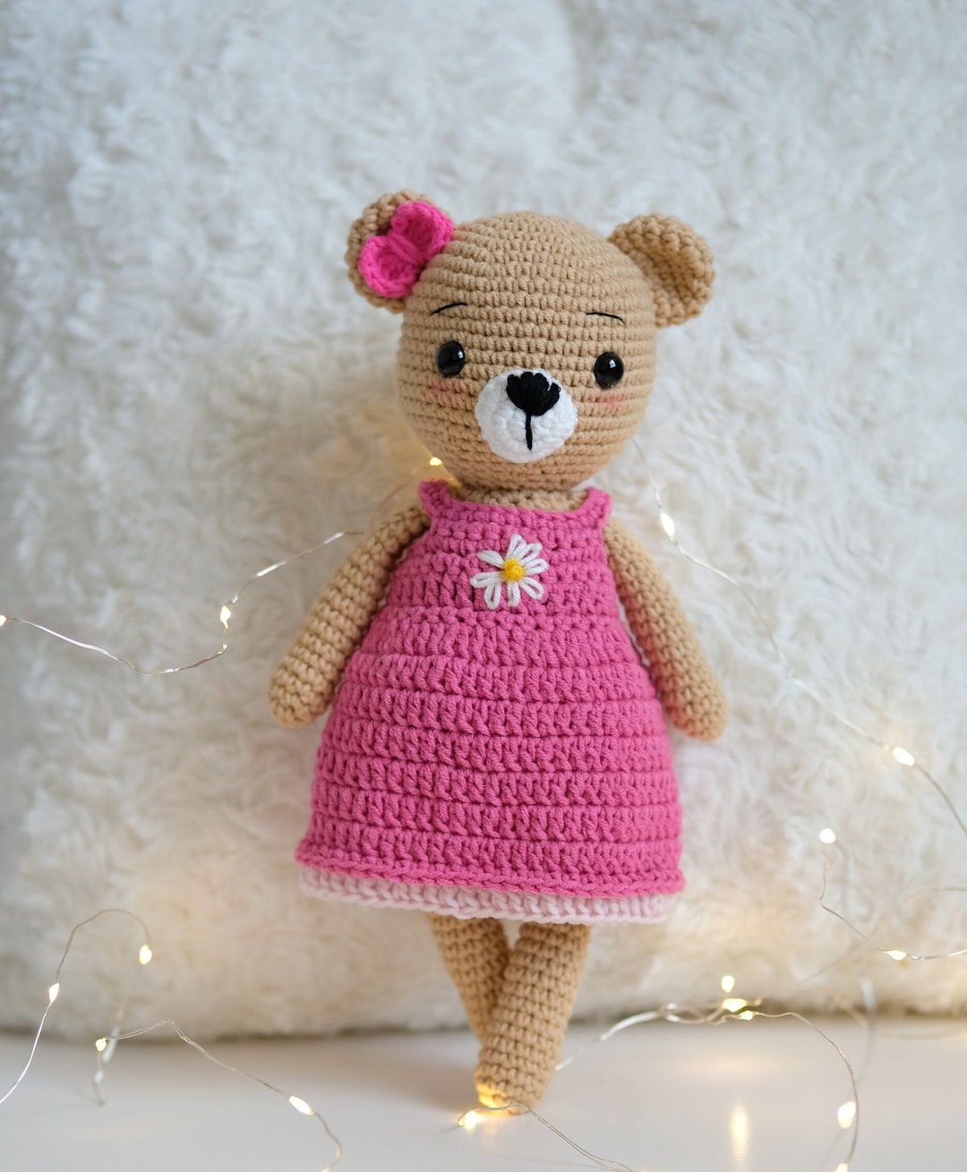 Handmade Crochet Teddy Bear Toy in White Dress main image 1