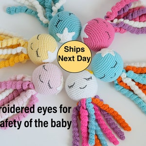 Crochet NICU octopus, Cotton comfort toy for preemie baby, Sensory stuffed animal gift, 8 Inch size Preemie Octopus with safe eyes