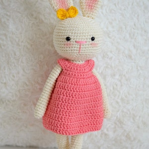 Crochet Bunny Doll, Crochet Animals, Crochet Doll, Crochet Stuffed Animal, Baby Gift for Girls, Baby Shower Gift, Baby Girl Gift, Plushie Peach Dress