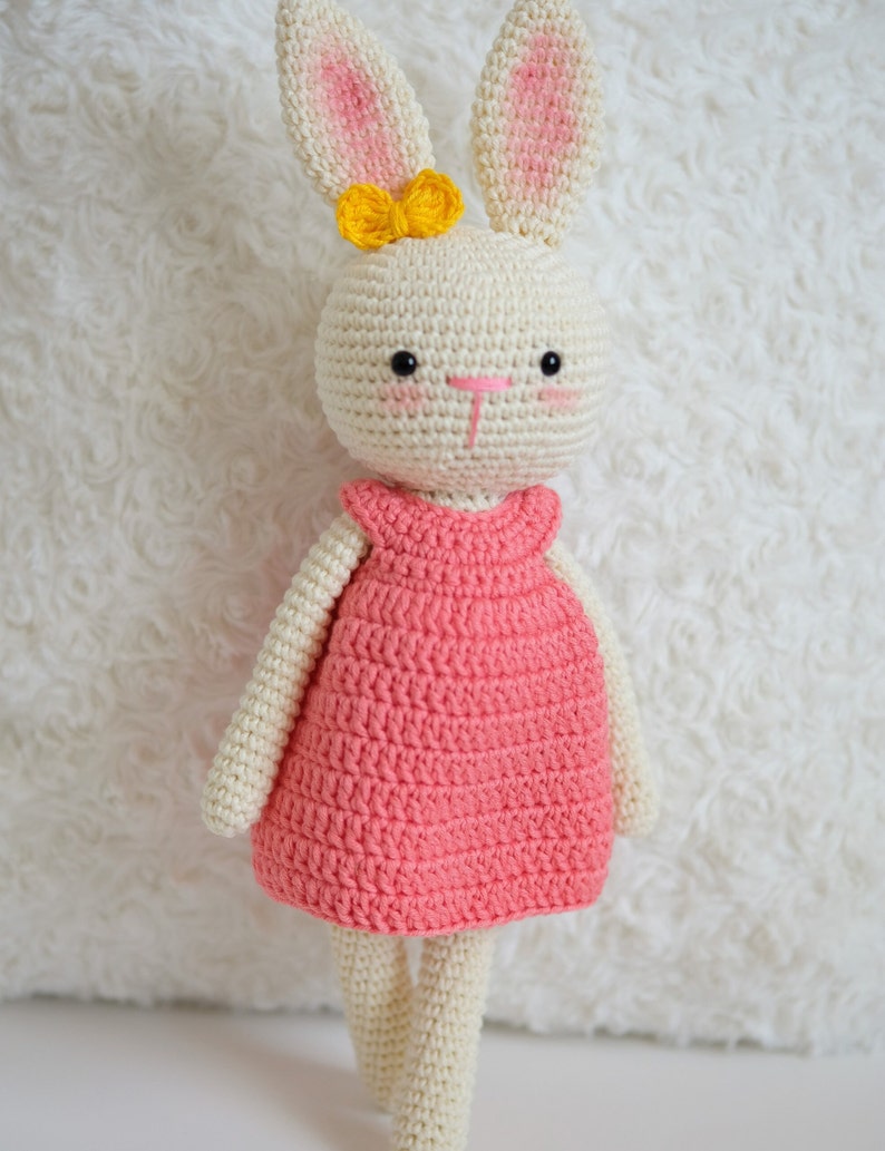 Crochet Bunny Doll, Crochet Animals, Crochet Doll, Crochet Stuffed Animal, Baby Gift for Girls, Baby Shower Gift, Baby Girl Gift, Plushie Peach Dress