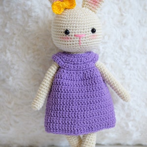 Crochet Bunny Doll, Crochet Animals, Crochet Doll, Crochet Stuffed Animal, Baby Gift for Girls, Baby Shower Gift, Baby Girl Gift, Plushie Purple Dress