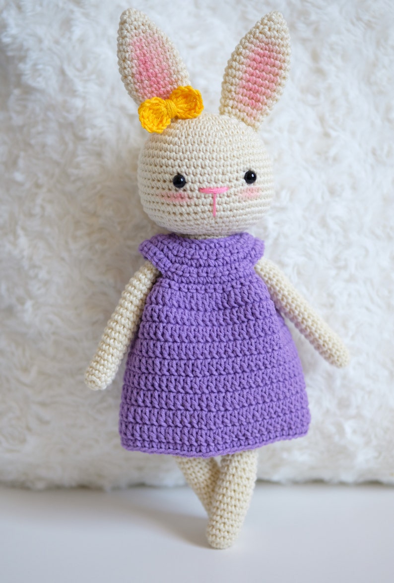 Crochet Bunny Doll, Crochet Animals, Crochet Doll, Crochet Stuffed Animal, Baby Gift for Girls, Baby Shower Gift, Baby Girl Gift, Plushie Purple Dress