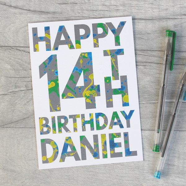 Boys 10th, 11th 12th, 13th, 14th, 15th, 16th Birthday Card, Personalised Happy Birthday Card for Teenager, Teen, Paint Splat Card for Boy