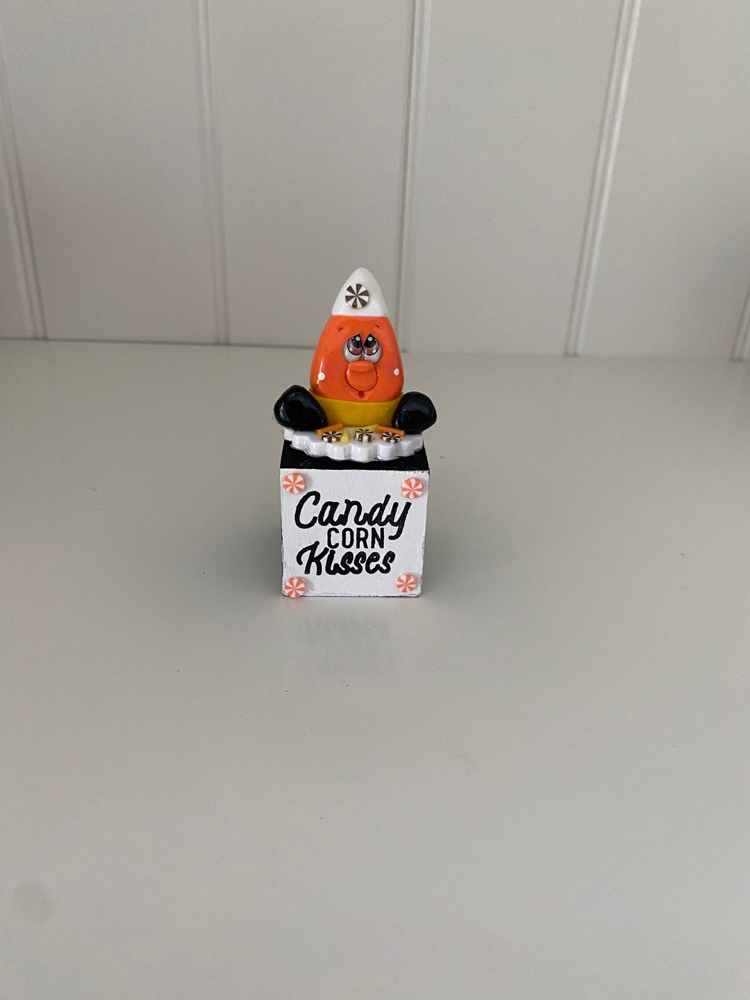 Polymer Clay Candy Corn Sitting on a Candy Corn Kisses Block Etsy
