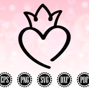 Heart SVG, Princess Crown SVG, Love SVG Cut File, Crown Clipart, Hearts and Crown Design, Heart Decal Svg, Crown Cricut Silhouette - WS165