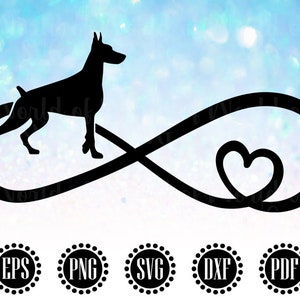 Silueta de dóberman pinscher SVG, archivo SVG de amor infinito de dóberman, SVG de dóberman, PNG de amante de los perros, vector de dóberman infinito - WS307