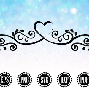 Herz Wirbel SVG, Herz Flourish SVG, ausgefallene Wirbel Clipart, Hochzeit dekorative Flourish Design, Vintage Dekoration PNG WS224