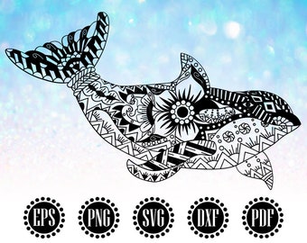 Whale SVG File, Whale Mandala Cut File, Whale Floral SVG, Whale Flower Svg, Whale Clipart, Ocean SVG, Whale Vector, Zentangle Svg - WS276