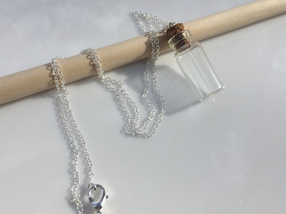 Glass With Cork Potion Bottle Necklace Sterling Silver 925 Chain 24 In Chain