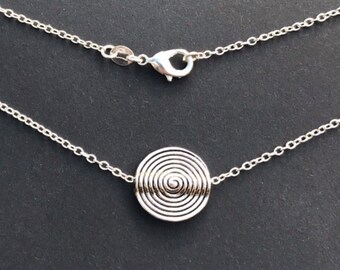 Spiral Pachamama, Mother Earth Silver Charm Necklace With 925 Sterling Silver Rolo Chain.