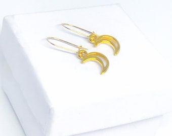 Crescent Moon Gold Earrings, 16 mm kidney ear wire, 14 k gold filled