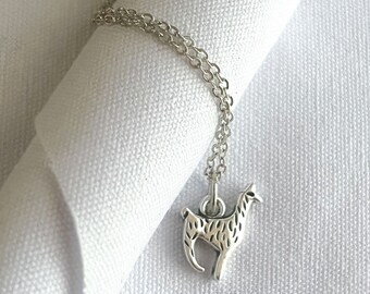 Llama, Alpaca Good Luck Charm Silver Necklace, 925 Sterling Silver Rolo Chain