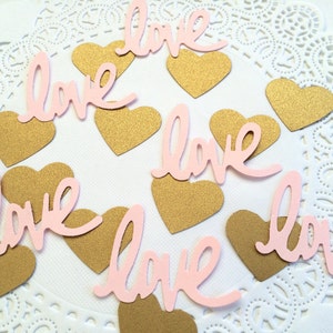 Gold and Pink confetti, Hearts and Love confetti, Bridal shower confetti, Valentine's day confetti, Scrapbooking accessory, Anniversary. image 2