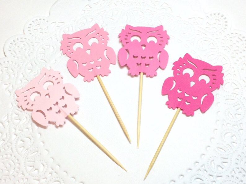 12 Pink Owls Cupcake Toppers Valentine Cupcake Topper Pink Etsy