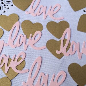 Gold and Pink confetti, Hearts and Love confetti, Bridal shower confetti, Valentine's day confetti, Scrapbooking accessory, Anniversary. image 3