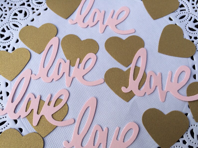 Gold and Pink confetti, Hearts and Love confetti, Bridal shower confetti, Valentine's day confetti, Scrapbooking accessory, Anniversary. image 3