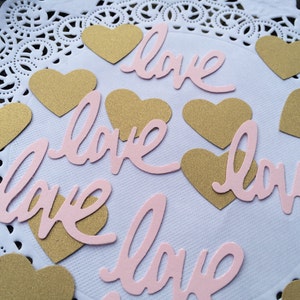 Gold and Pink confetti, Hearts and Love confetti, Bridal shower confetti, Valentine's day confetti, Scrapbooking accessory, Anniversary. image 5