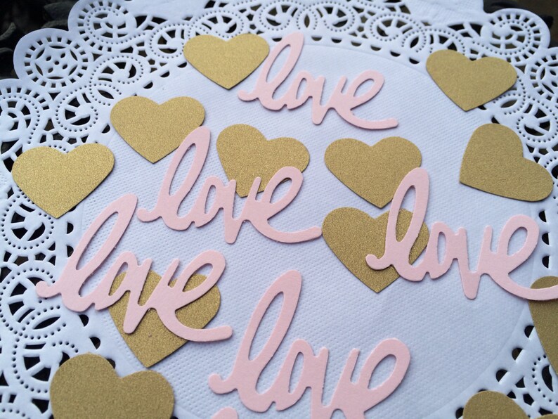 Gold and Pink confetti, Hearts and Love confetti, Bridal shower confetti, Valentine's day confetti, Scrapbooking accessory, Anniversary. image 5