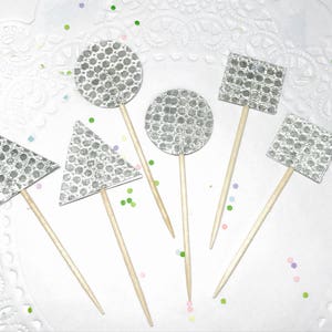 Disco Ball theme cupcake toppers, Geometric sparkly cupcake toppers, New Year's eve cake topper, Geometric Drink stirrers, cocktail stirrer. image 2