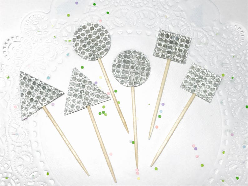 Disco Ball theme cupcake toppers, Geometric sparkly cupcake toppers, New Year's eve cake topper, Geometric Drink stirrers, cocktail stirrer. image 2