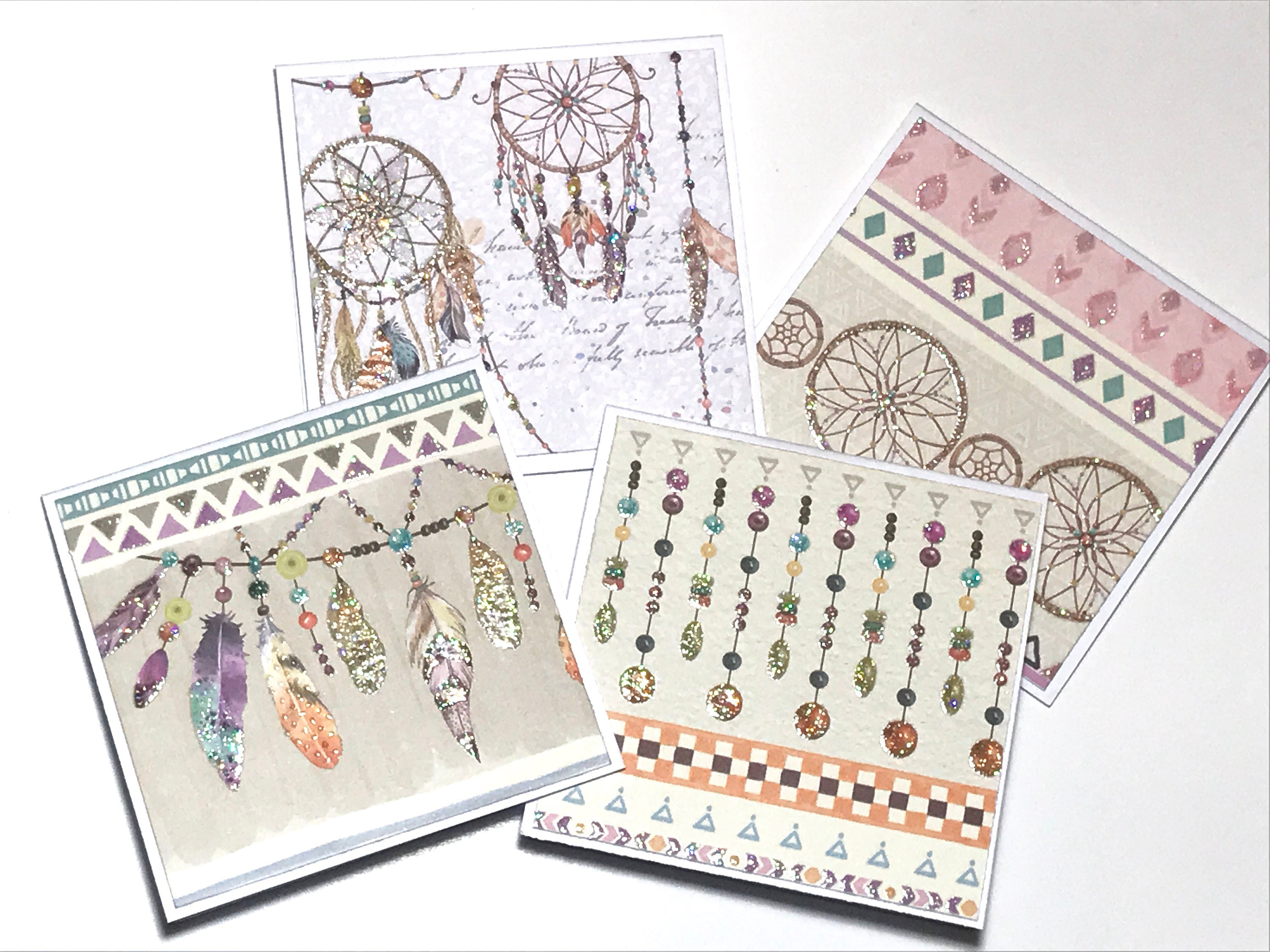 Dream catcher gliterry note cards, Mini note cards, Follow your dream note card, Graduation card, Mini message card, Dream catcher note card