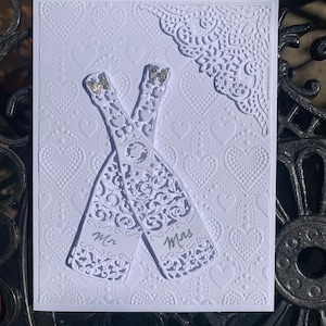 Handgemachte Hochzeitskarte, Elegante Hochzeitskarte, Champagnerflasche Hochzeitskarte, Mr & Mrs Hochzeitskarte, Filigrane Hochzeitskarte, Glückwunschkarte