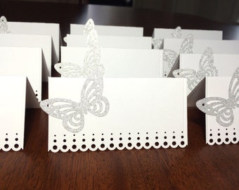 Handmade butterfly Place cards, Glitter Butterflies place card, Elegant Wedding place cards, Anniversary Place cards, Seating chart cards.