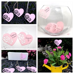 Etiquetas de regalo de rosas, etiqueta de deseos de boda, etiqueta de forma de corazón, etiqueta de regalo de amor hecha a mano, etiqueta de nota elegante, etiquetas de favores de boda, etiquetas de amor de San Valentín.